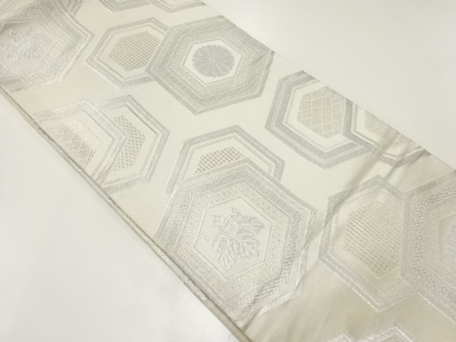 JAPANESE KIMONO / ANTIQUE FUKURO OBI / SILK / WOVEN KIKKO & KIKU & PAULOWNIA